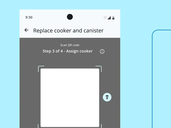 Step 5, Verify replacement cooker and canister: the screens and every failure path, at full size.